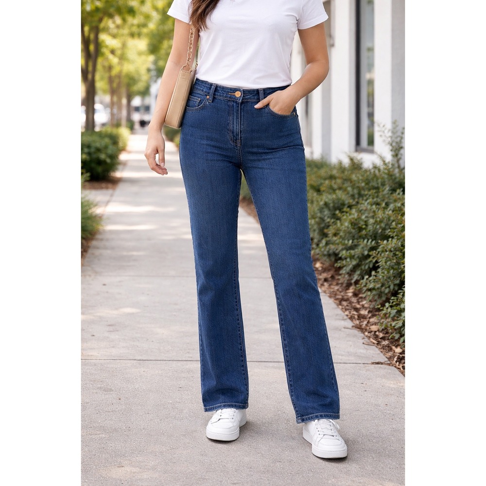 Ruby Rd Womens Dark Wash Straight Leg Jeans Size 14 Blue Denim‎ Slub Texture